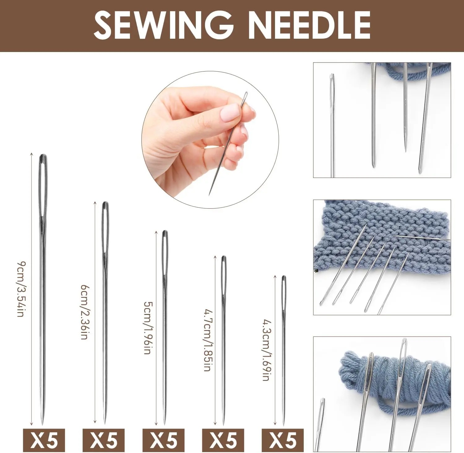 36/41 Pcs Big Eye Steel Needles & Thread Set