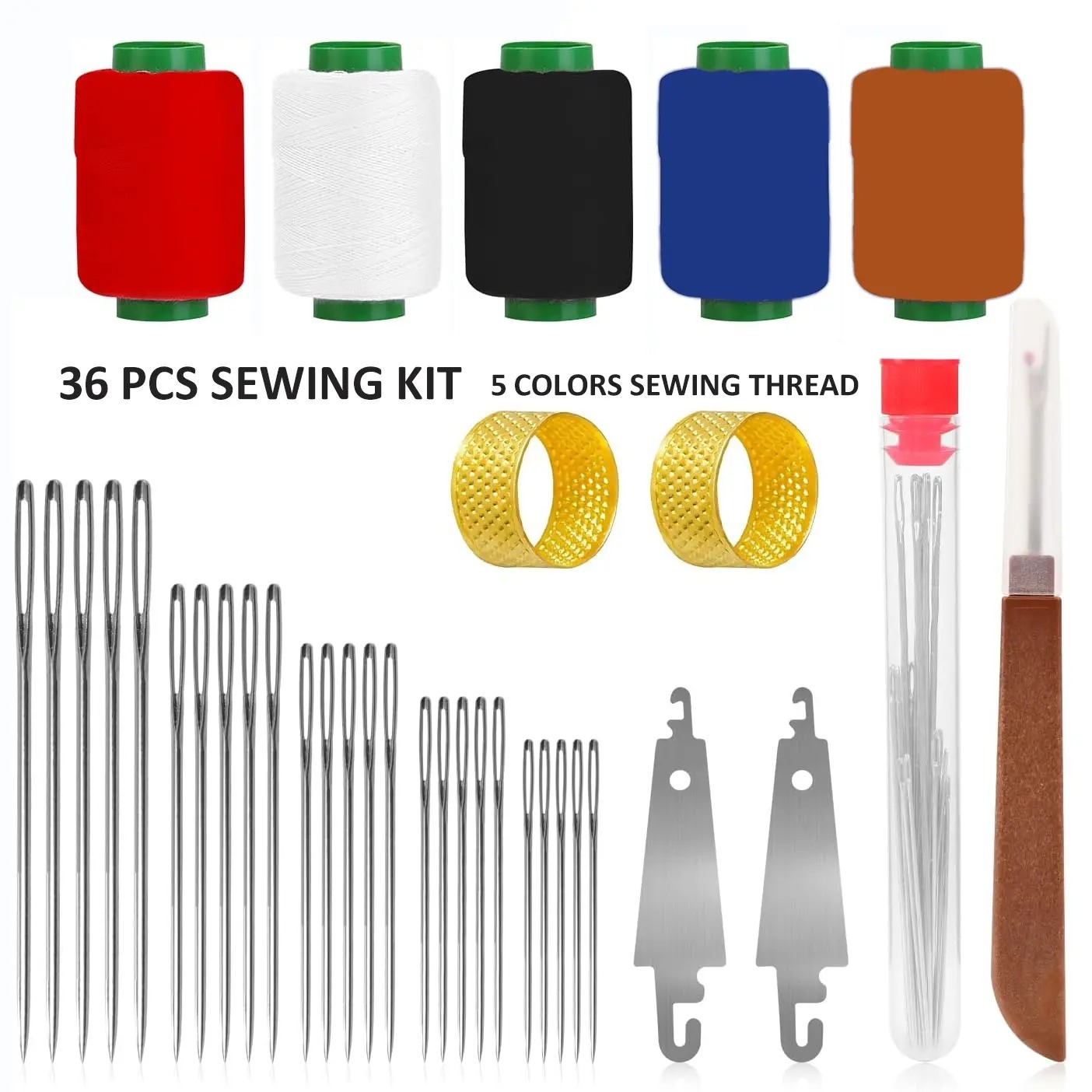 36/41 Pcs Big Eye Steel Needles & Thread Set