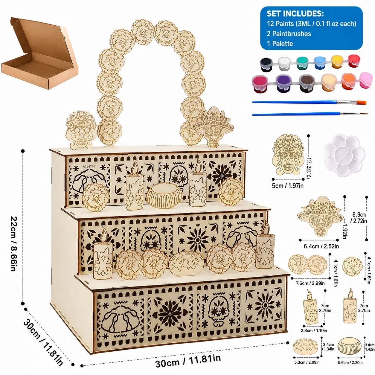 3-Tier Wooden Mexican Día de los Muertos Altar Display Set