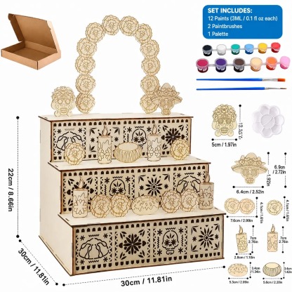 3-Tier Wooden Mexican Día de los Muertos Altar Display Set