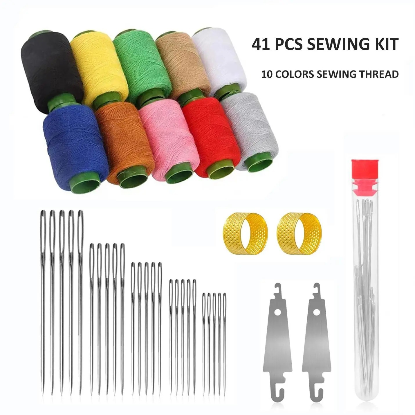 36/41 Pcs Big Eye Steel Needles & Thread Set