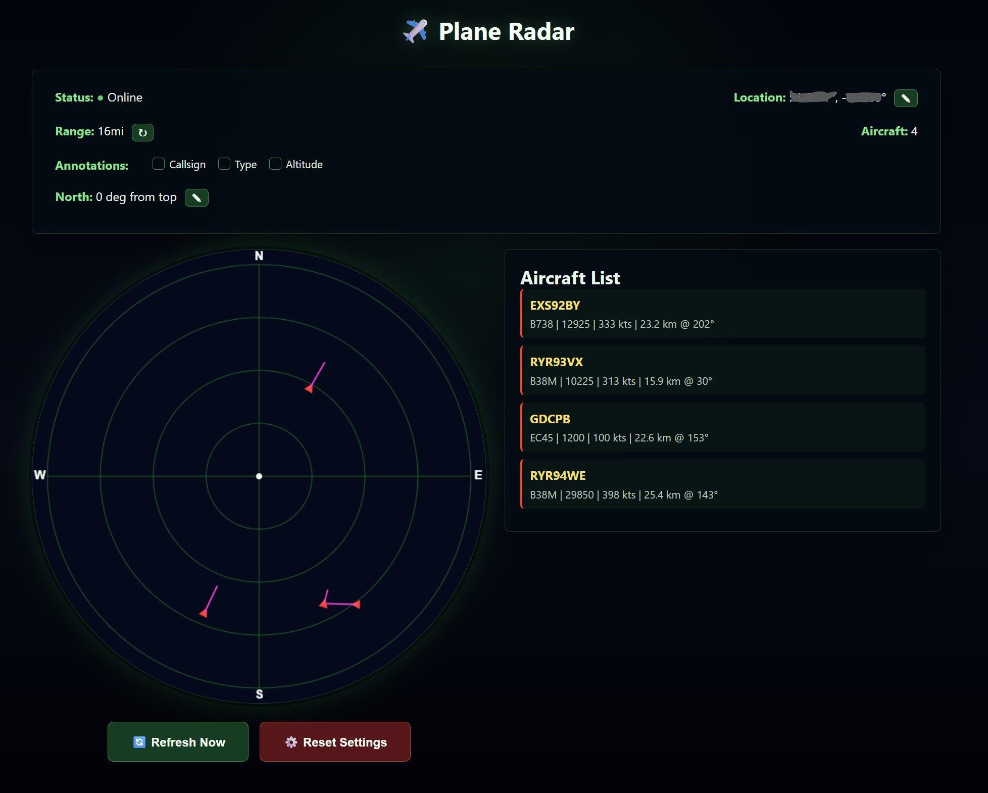 Aircraft radar screen with aircraft list and live data