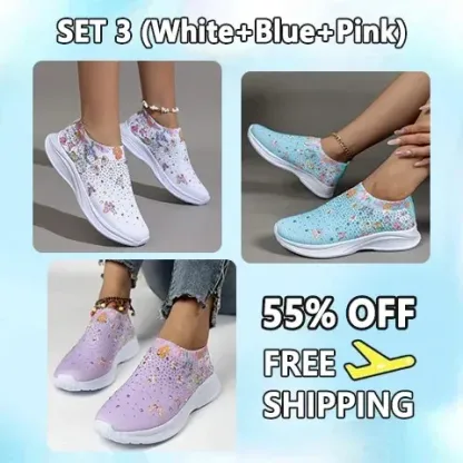 Flower Rhinestone Slip-on Sport Sneakers