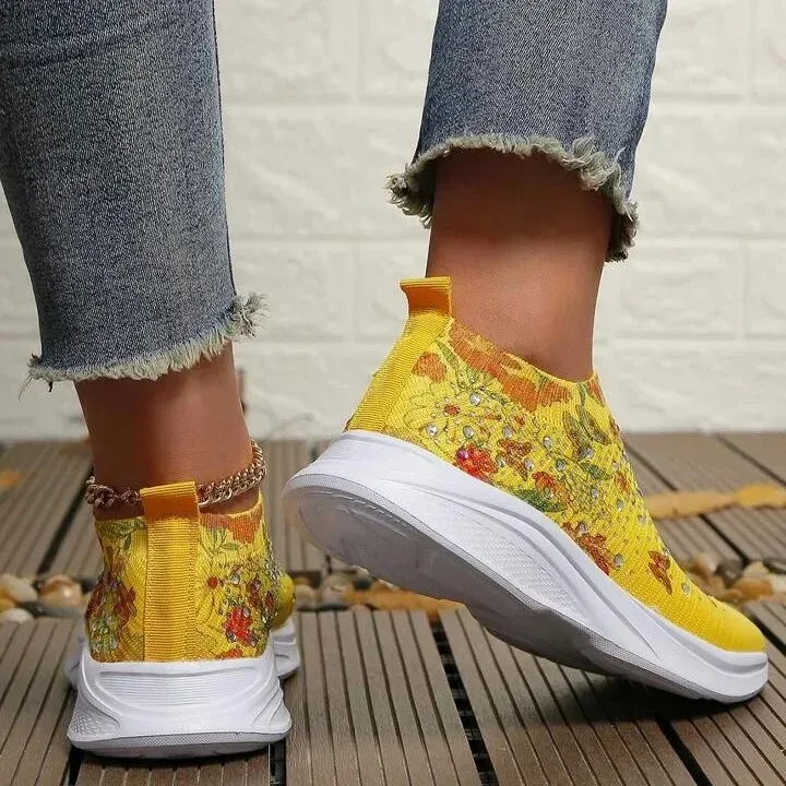 Flower Rhinestone Slip-on Sport Sneakers