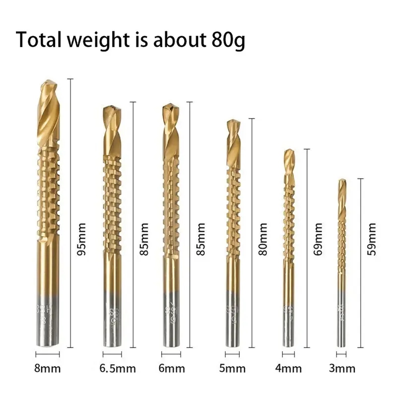 6Pcs Titanium Coated HSS Drill Bits