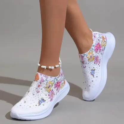 Flower Rhinestone Slip-on Sport Sneakers