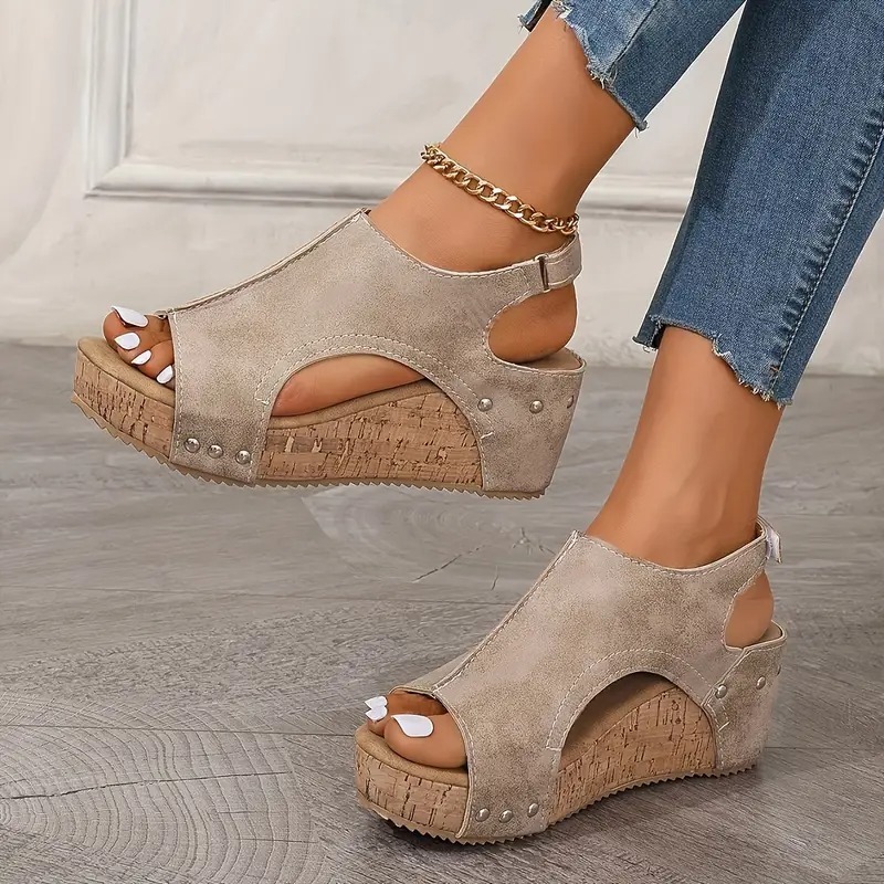 Women's Leather Platform Wedge Orthopedic Sandals