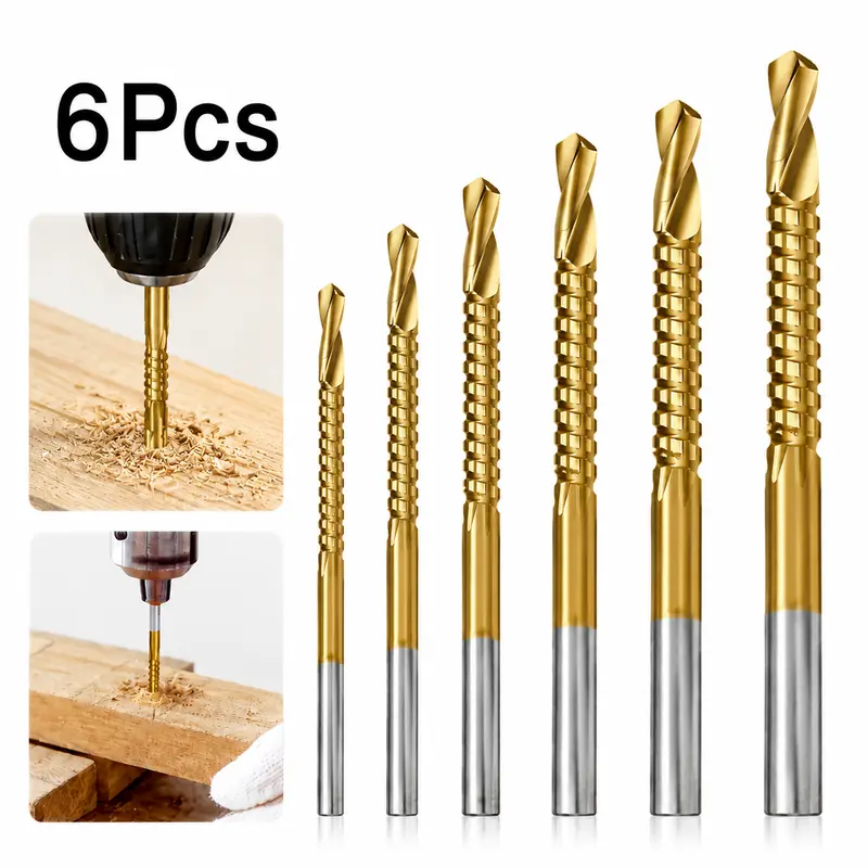 6Pcs Titanium Coated HSS Drill Bits