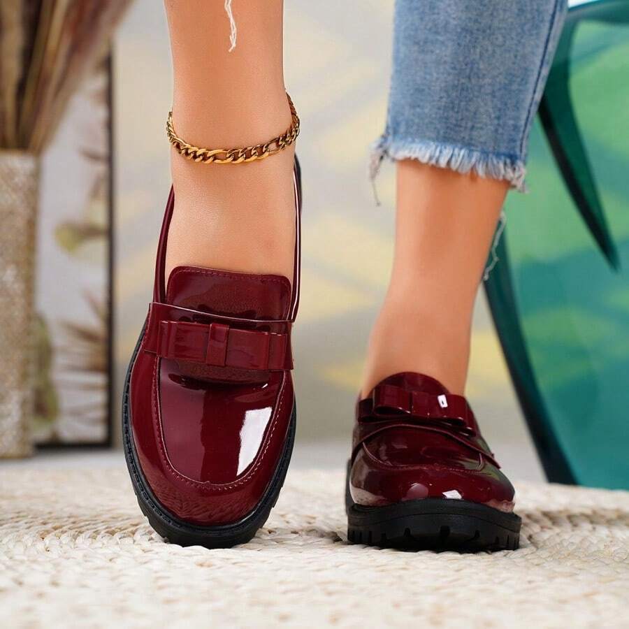 Women's Bowknot Decor Chunky Heel Loafers