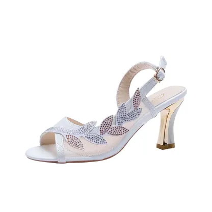 Women's Flower Rhinestone Block Heel Sandals