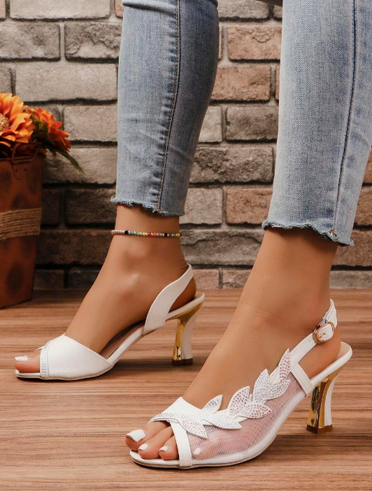 Women's Flower Rhinestone Block Heel Sandals
