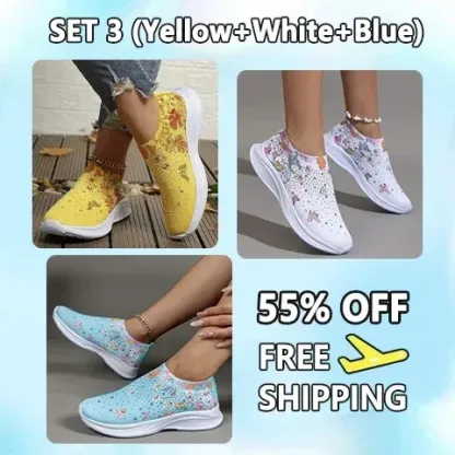 Flower Rhinestone Slip-on Sport Sneakers