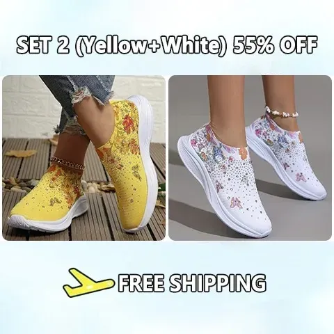 Flower Rhinestone Slip-on Sport Sneakers