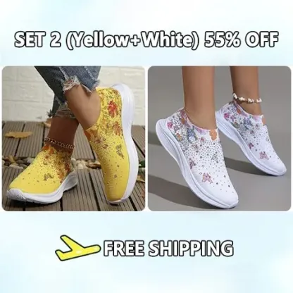 Flower Rhinestone Slip-on Sport Sneakers