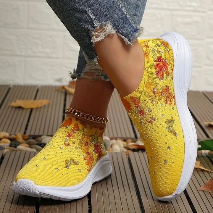 Flower Rhinestone Slip-on Sport Sneakers