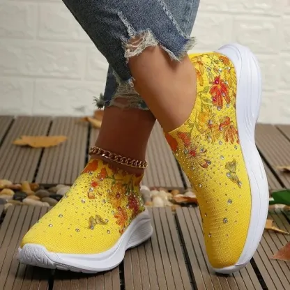 Flower Rhinestone Slip-on Sport Sneakers