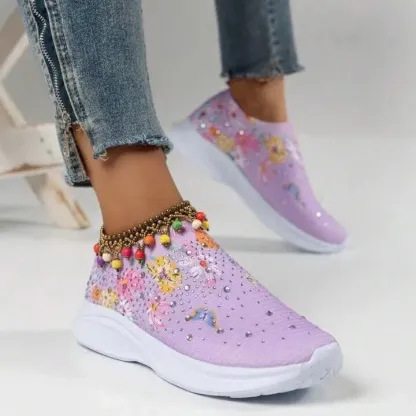 Flower Rhinestone Slip-on Sport Sneakers