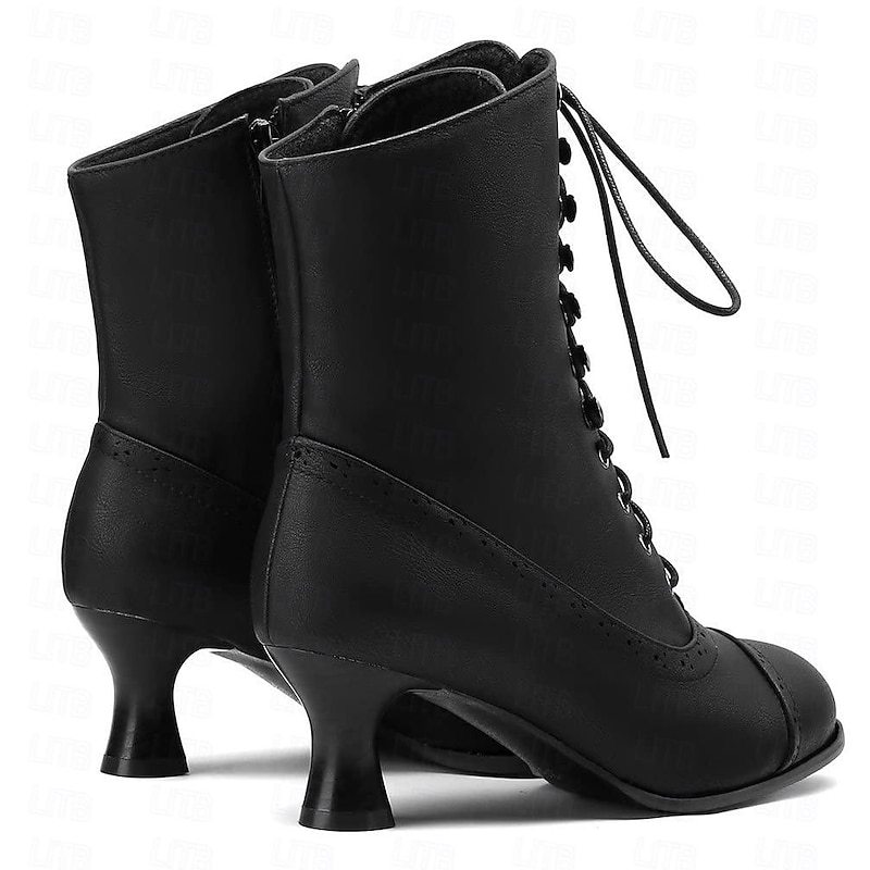 Women's Victorian Brown Lace-Up Mid-Heel Boots