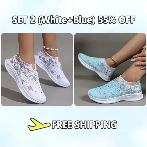 Flower Rhinestone Slip-on Sport Sneakers