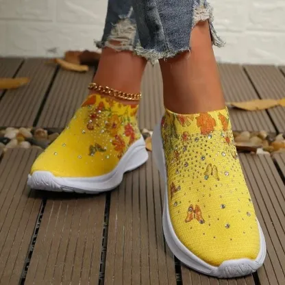 Flower Rhinestone Slip-on Sport Sneakers