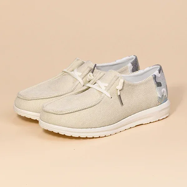 Women Lace Up Design Casual Corduroy Sneakers