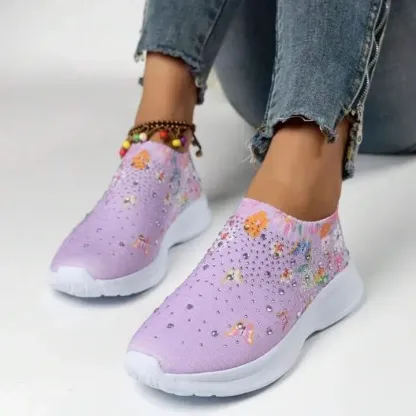 Flower Rhinestone Slip-on Sport Sneakers