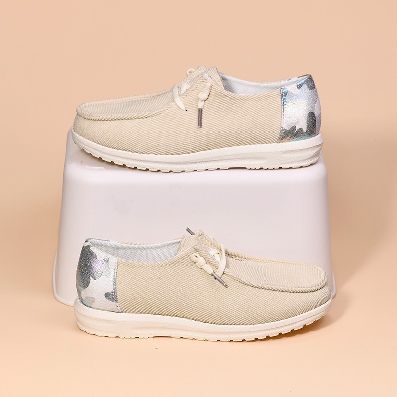 Women Lace Up Design Casual Corduroy Sneakers