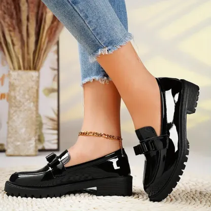Women's Bowknot Decor Chunky Heel Loafers