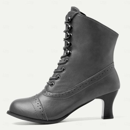 Women's Victorian Brown Lace-Up Mid-Heel Boots
