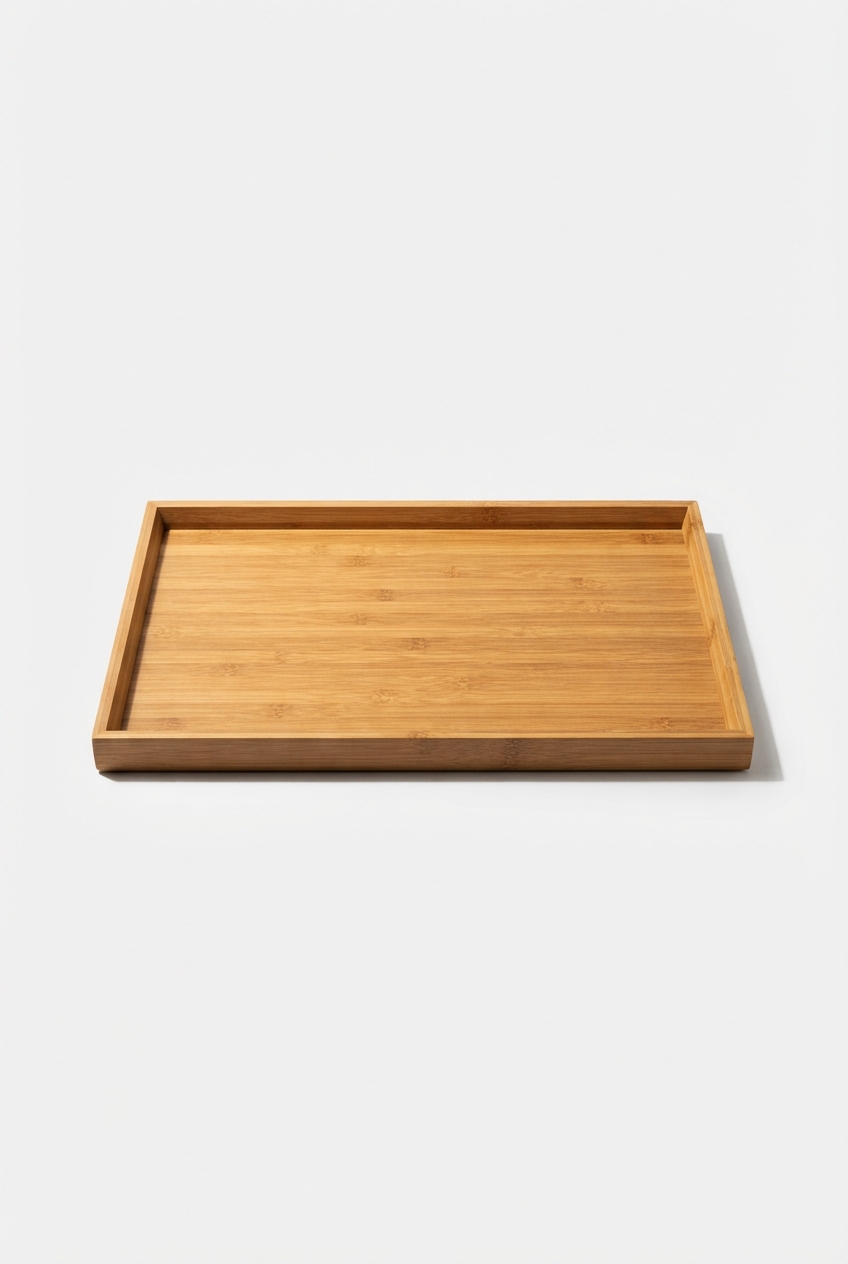 Bamboo serving tray centered showing full rectangular shape.