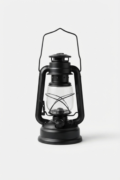 Rechargeable LED camping lantern standing upright showing full design.