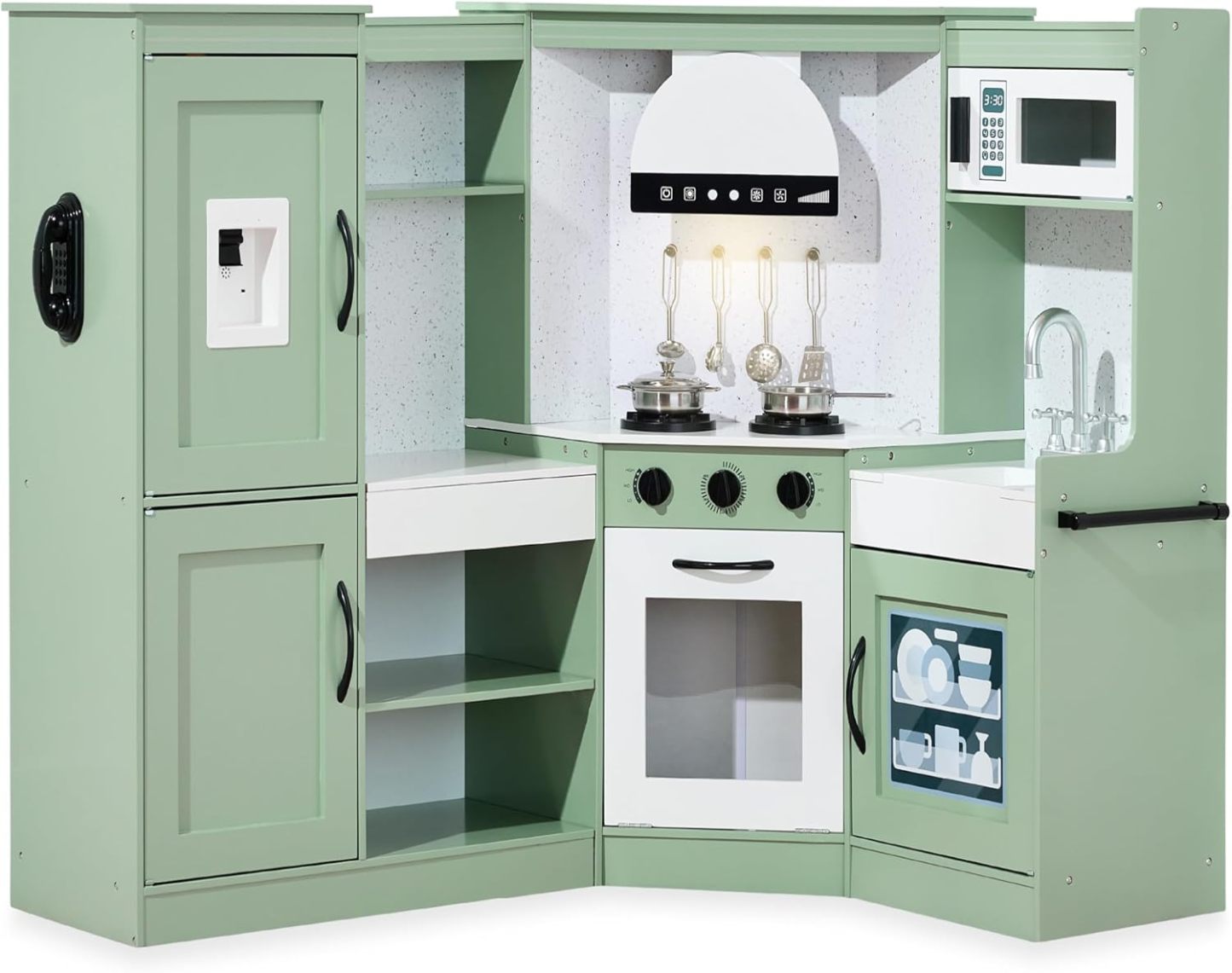 Best Choice Products Pretend Play Corner Kitchen, Ultimate Interactive Wooden Kids Playset w/Lights & Sounds, Ice Maker, Hood