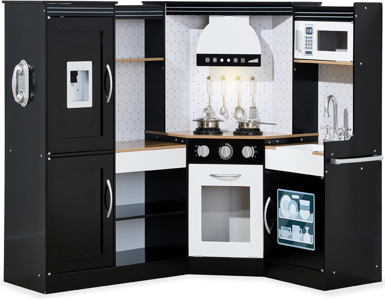 Best Choice Products Pretend Play Corner Kitchen, Ultimate Interactive Wooden Kids Playset w/Lights & Sounds, Ice Maker, Hood
