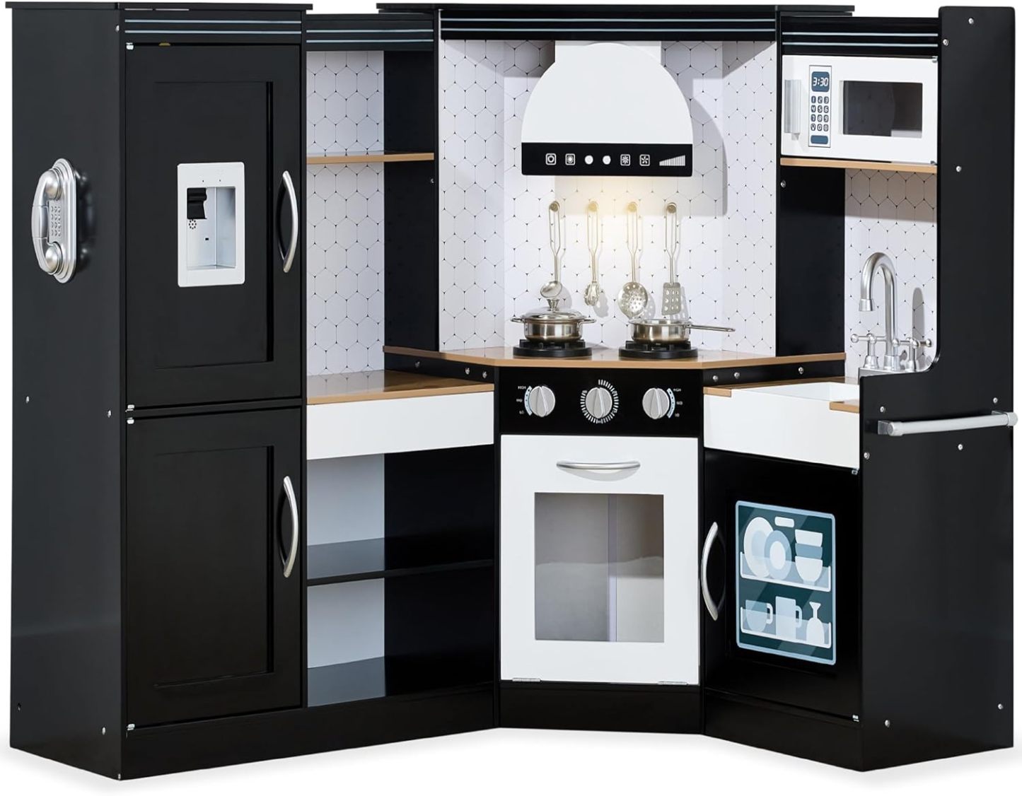 Best Choice Products Pretend Play Corner Kitchen, Ultimate Interactive Wooden Kids Playset w/Lights & Sounds, Ice Maker, Hood