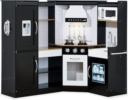 Best Choice Products Pretend Play Corner Kitchen, Ultimate Interactive Wooden Kids Playset w/Lights & Sounds, Ice Maker, Hood