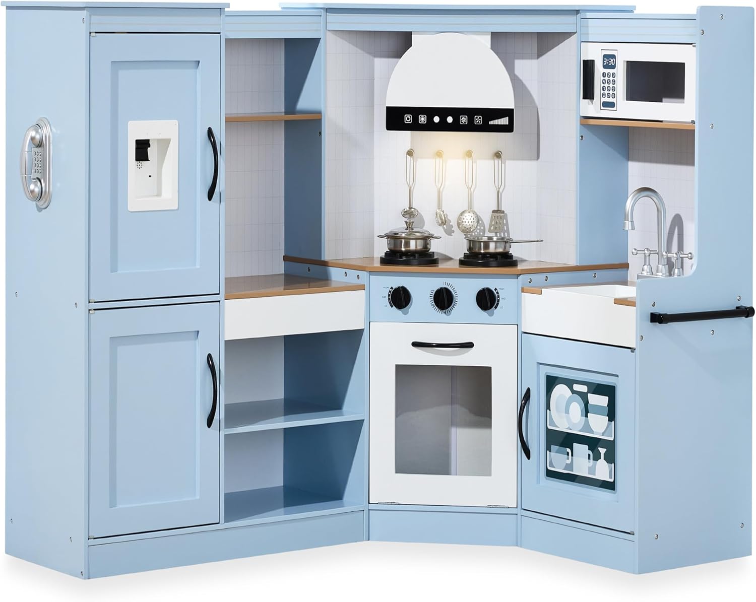 Best Choice Products Pretend Play Corner Kitchen, Ultimate Interactive Wooden Kids Playset w/Lights & Sounds, Ice Maker, Hood