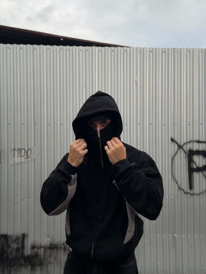 BLACK/GREY - BAthtLACLAVA ZIP HOODIE -