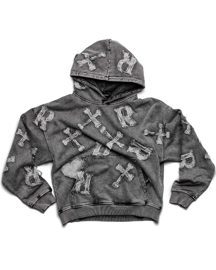 Washed Black Patch Hoodie