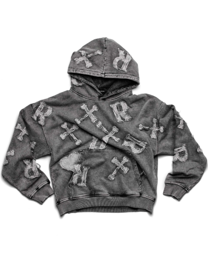 Washed Black Patch Hoodie