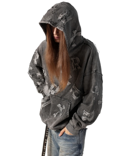 Washed Black Patch Hoodie