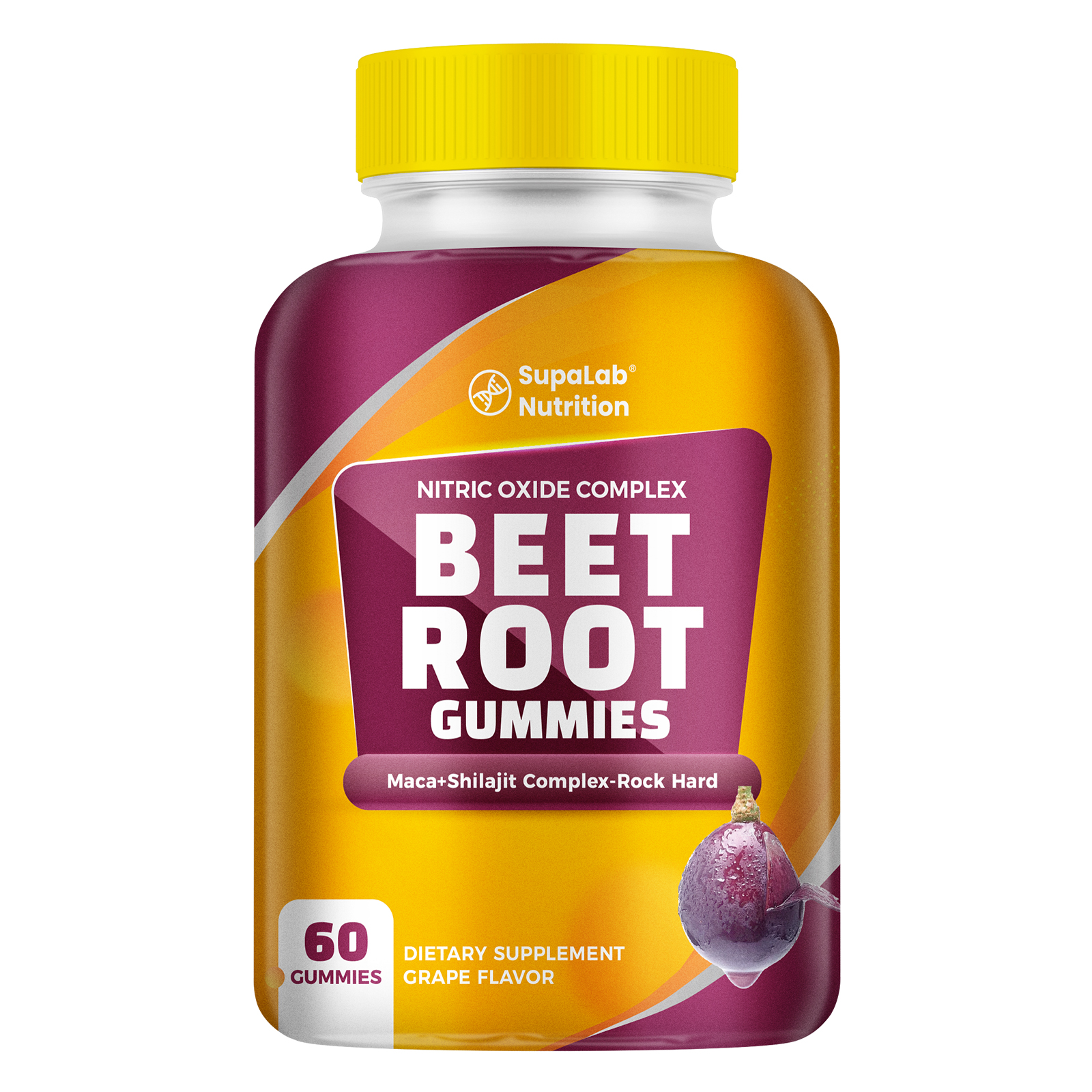 SupaLab Beet Root Gummies – Nitric Oxide Complex with Grape Seed & Pomegranate – Supports Blood Circulation & Antioxidant Defense – Grape Flavor – 60 Gummies