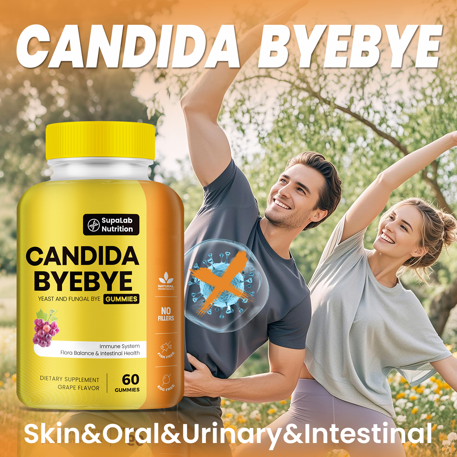 Candida Cleanse Support Gummies with Oregano Leaf, Caprylic Acid, Wormwood & Black Walnut- Gut Health, Flora Balance & Immune Support Detox Cleanse Supplement for Women & Men(60 Gummies)