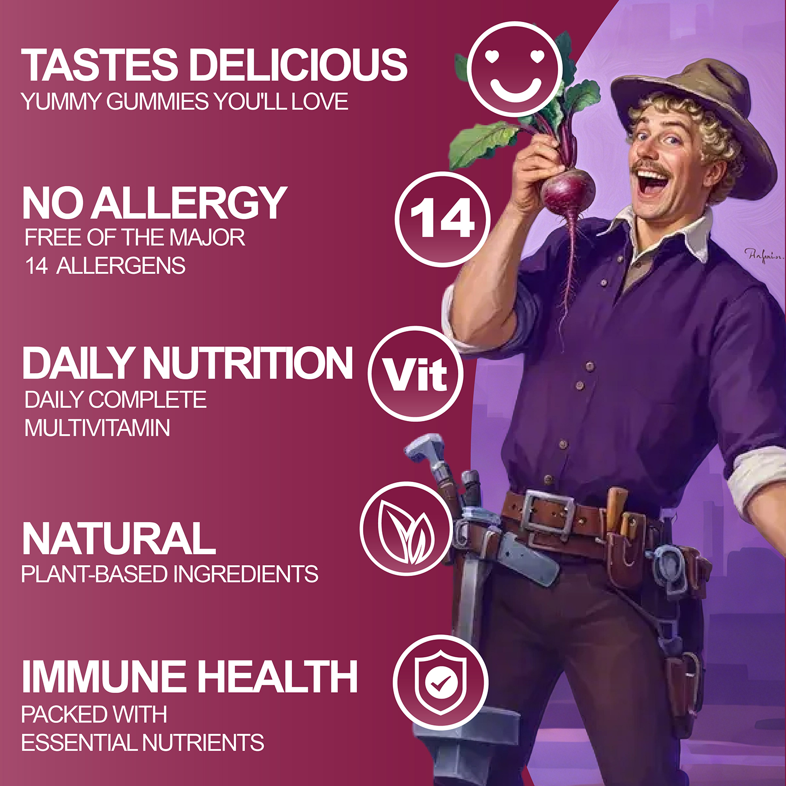 SupaLab Beet Root Gummies – Nitric Oxide Complex with Grape Seed & Pomegranate – Supports Blood Circulation & Antioxidant Defense – Grape Flavor – 60 Gummies