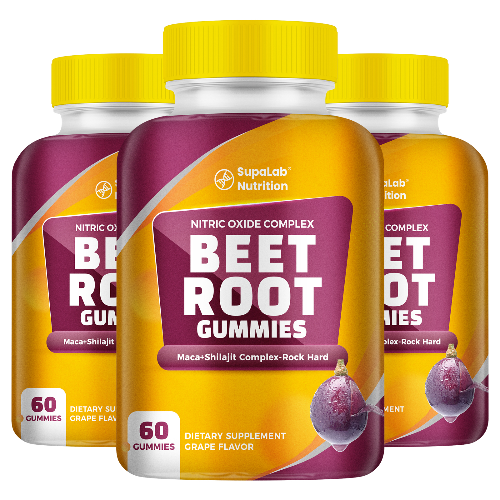 SupaLab Beet Root Gummies – Nitric Oxide Complex with Grape Seed & Pomegranate – Supports Blood Circulation & Antioxidant Defense – Grape Flavor – 60 Gummies