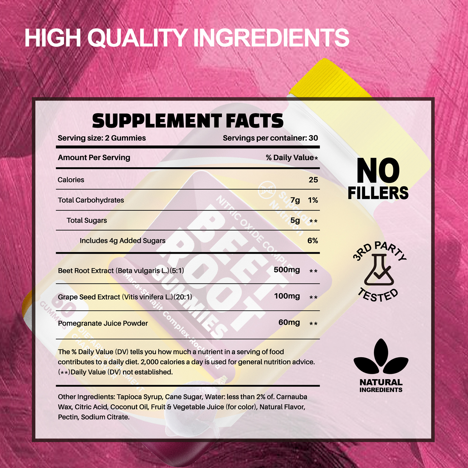 SupaLab Beet Root Gummies – Nitric Oxide Complex with Grape Seed & Pomegranate – Supports Blood Circulation & Antioxidant Defense – Grape Flavor – 60 Gummies