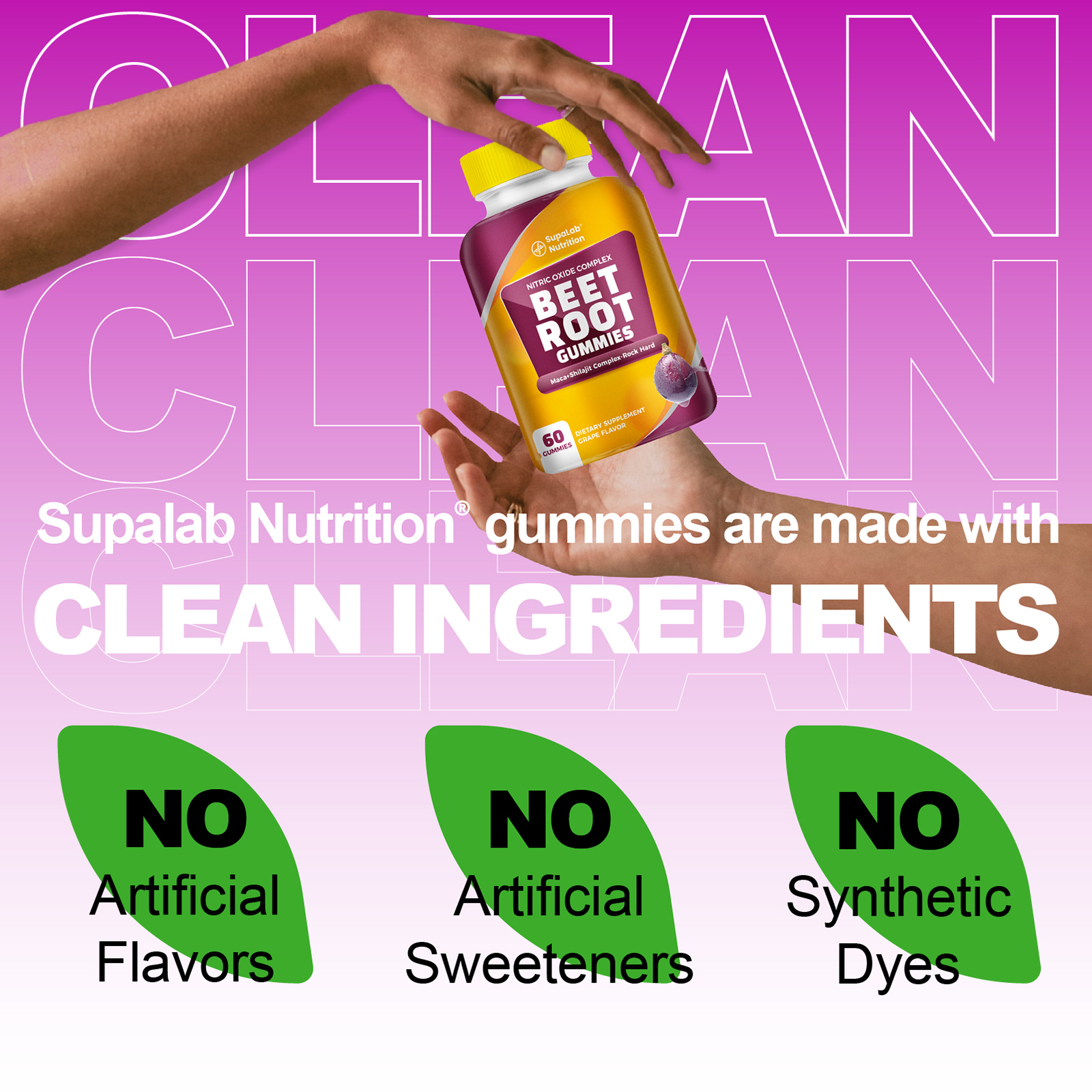 SupaLab Beet Root Gummies – Nitric Oxide Complex with Grape Seed & Pomegranate – Supports Blood Circulation & Antioxidant Defense – Grape Flavor – 60 Gummies