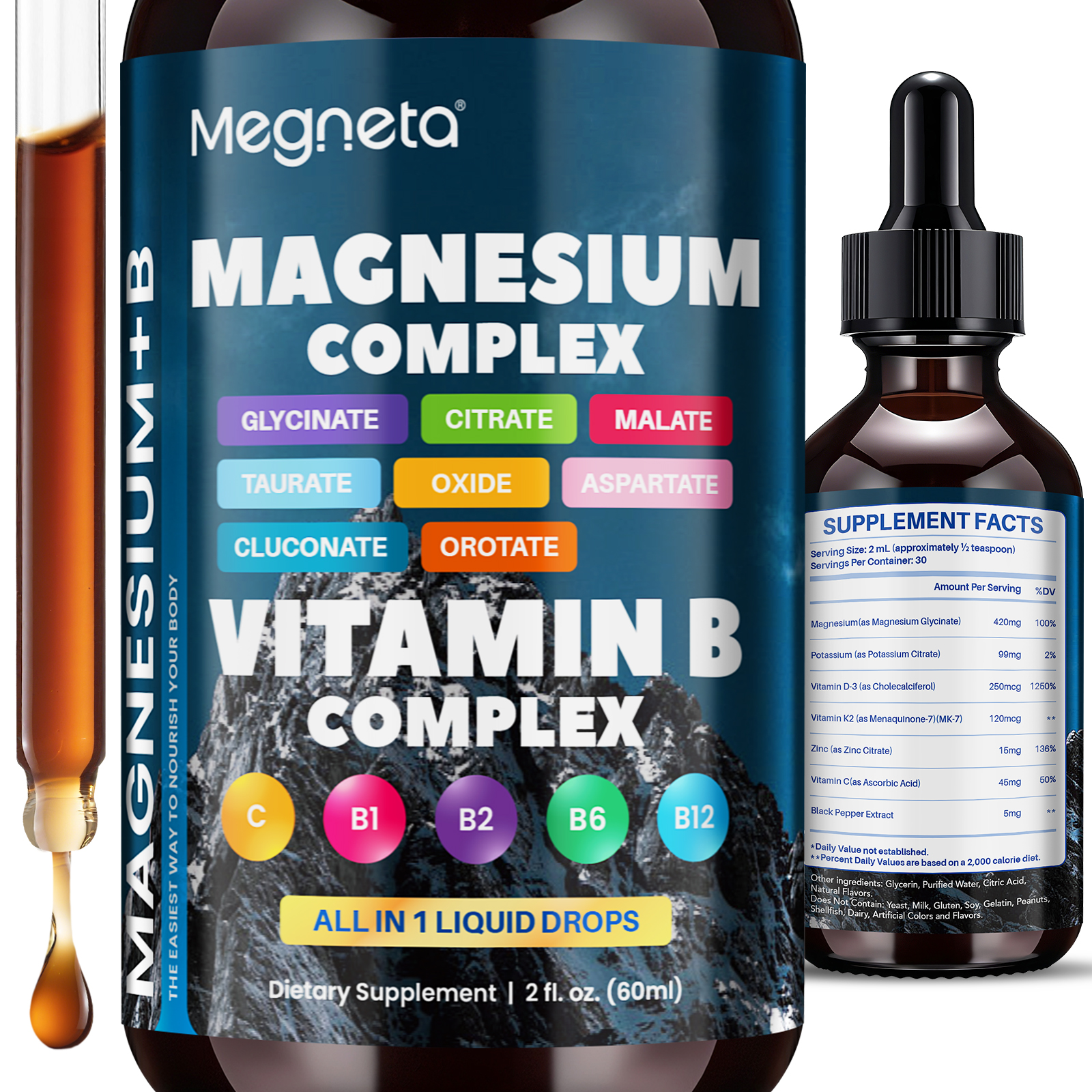 Magnesium Complex + B Complex – Glycinate, Citrate, Malate, B1 B2 B6 B12 & Vitamin C – Nerve & Muscle Support