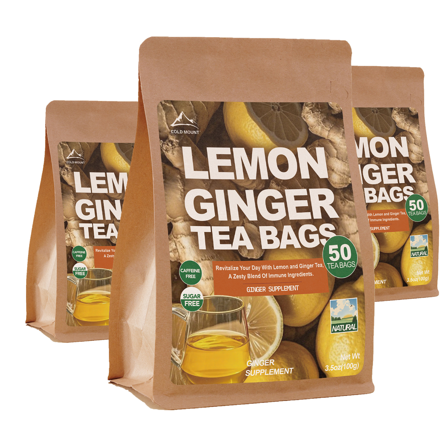 Lemon Ginger Herbal Tea | Caffeine-Free & Natural | 50 Packs