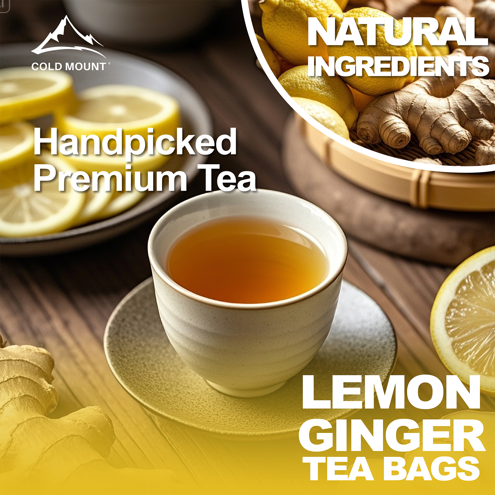 Lemon Ginger Herbal Tea | Caffeine-Free & Natural | 50 Packs