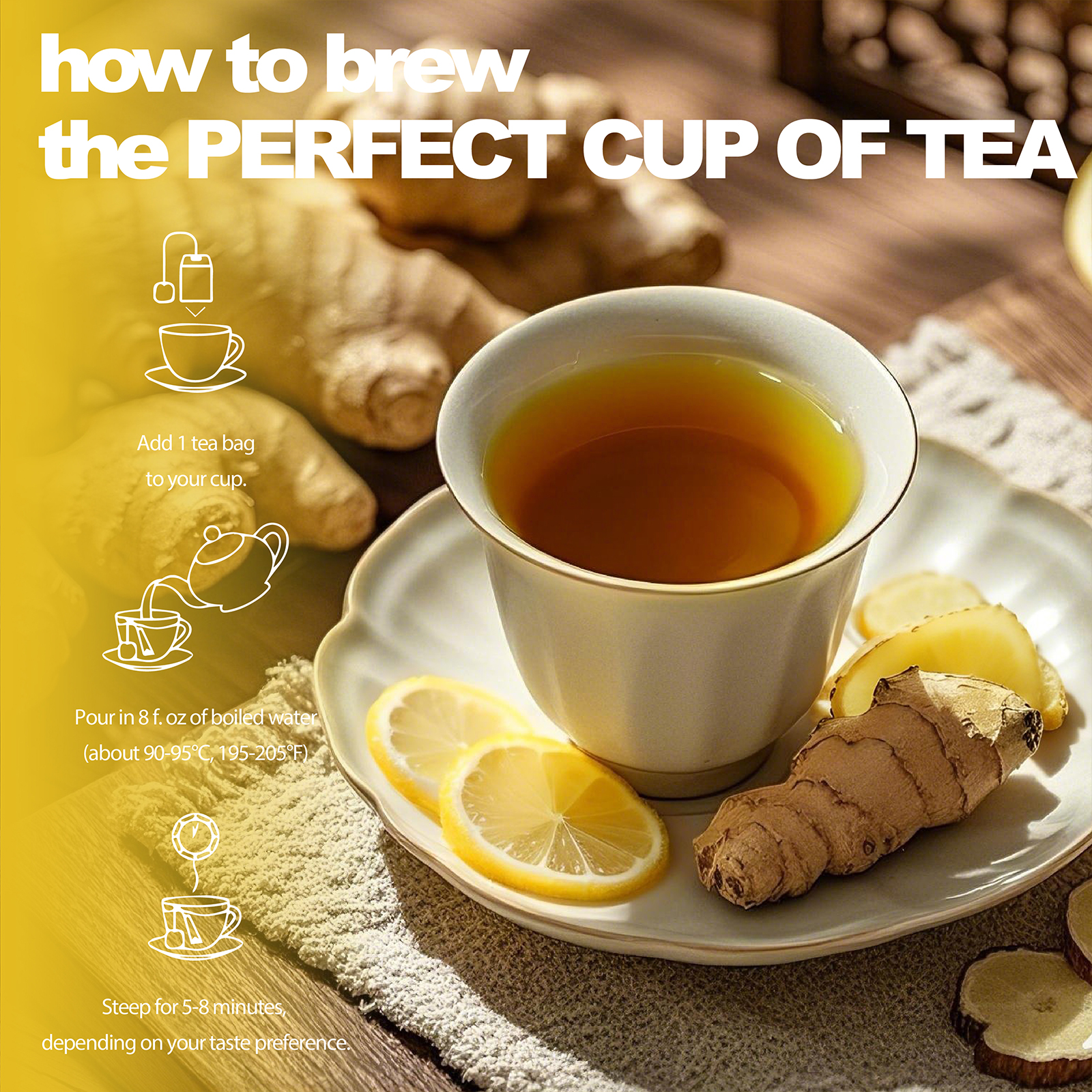 Lemon Ginger Herbal Tea | Caffeine-Free & Natural | 50 Packs